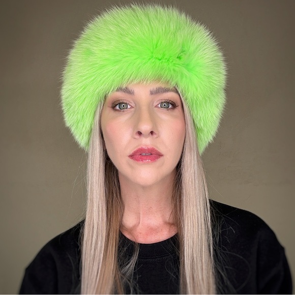Pologeorgis Genuine Neon Dyed Fox Fur Velcro Scarf Headband Collar in Green - Picture 4 of 17